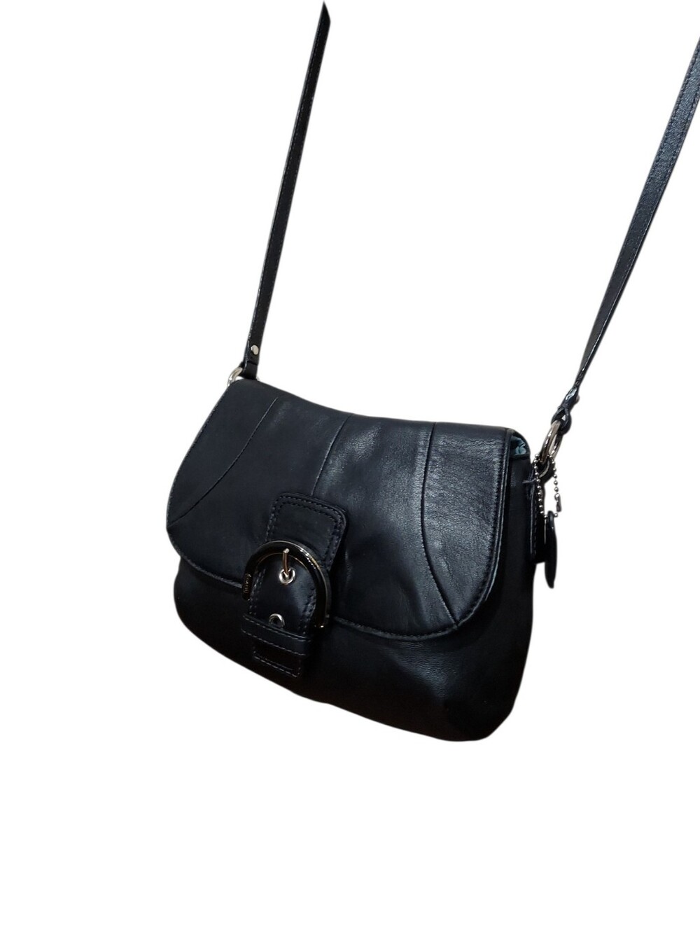 Coach Soho Buckle Flap Black Leather Crossbody Bag EUC - Picture 2 of 8